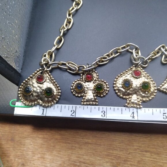 Vintage French Designer Edouard Rambaud Gold Gilt Glass Cabochons Necklace - Picture 7 of 9